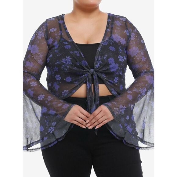 Hot Topic Tops - Purple Floral Mesh Girls Bell Sleeve Shrug Plus Size 1
